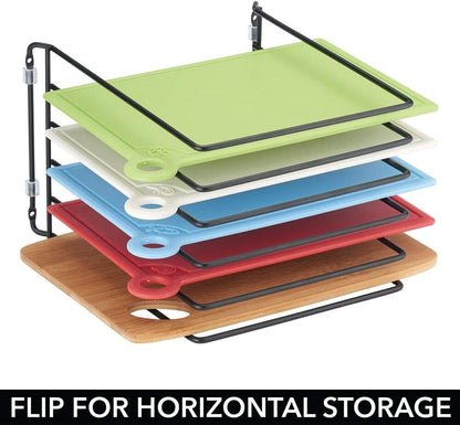 X-Large Steel Storage Tray Organizer Rack for Kitchen Cabinet - Divided Holder with 5 Slots for Skillets, Frying Pan, Pot Lids, Cutting Board, Baking Sheets - Concerto Collection - White
