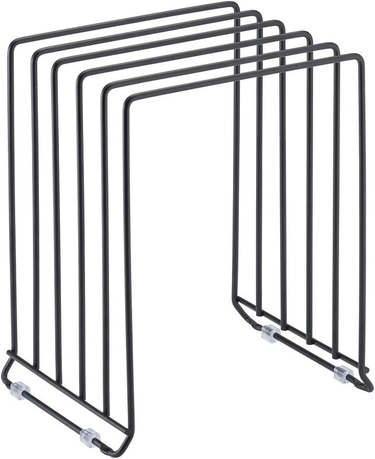 X-Large Steel Storage Tray Organizer Rack for Kitchen Cabinet - Divided Holder with 5 Slots for Skillets, Frying Pan, Pot Lids, Cutting Board, Baking Sheets - Concerto Collection - White