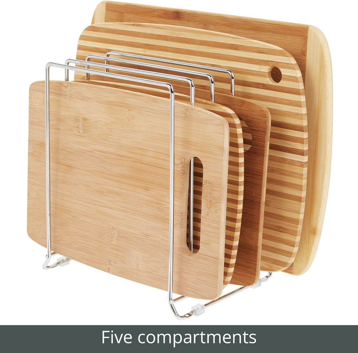 X-Large Steel Storage Tray Organizer Rack for Kitchen Cabinet - Divided Holder with 5 Slots for Skillets, Frying Pan, Pot Lids, Cutting Board, Baking Sheets - Concerto Collection - White