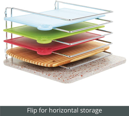 X-Large Steel Storage Tray Organizer Rack for Kitchen Cabinet - Divided Holder with 5 Slots for Skillets, Frying Pan, Pot Lids, Cutting Board, Baking Sheets - Concerto Collection - White