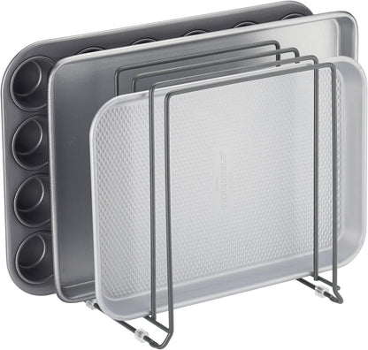 X-Large Steel Storage Tray Organizer Rack for Kitchen Cabinet - Divided Holder with 5 Slots for Skillets, Frying Pan, Pot Lids, Cutting Board, Baking Sheets - Concerto Collection - White