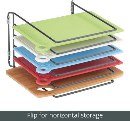 X-Large Steel Storage Tray Organizer Rack for Kitchen Cabinet - Divided Holder with 5 Slots for Skillets, Frying Pan, Pot Lids, Cutting Board, Baking Sheets - Concerto Collection - White