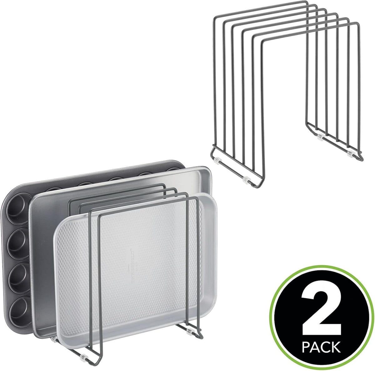 X-Large Steel Storage Tray Organizer Rack for Kitchen Cabinet - Divided Holder with 5 Slots for Skillets, Frying Pan, Pot Lids, Cutting Board, Baking Sheets - Concerto Collection - White