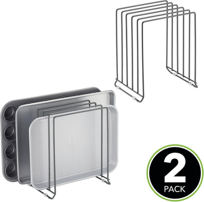 X-Large Steel Storage Tray Organizer Rack for Kitchen Cabinet - Divided Holder with 5 Slots for Skillets, Frying Pan, Pot Lids, Cutting Board, Baking Sheets - Concerto Collection - White