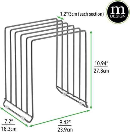 X-Large Steel Storage Tray Organizer Rack for Kitchen Cabinet - Divided Holder with 5 Slots for Skillets, Frying Pan, Pot Lids, Cutting Board, Baking Sheets - Concerto Collection - White