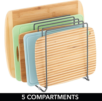 X-Large Steel Storage Tray Organizer Rack for Kitchen Cabinet - Divided Holder with 5 Slots for Skillets, Frying Pan, Pot Lids, Cutting Board, Baking Sheets - Concerto Collection - White
