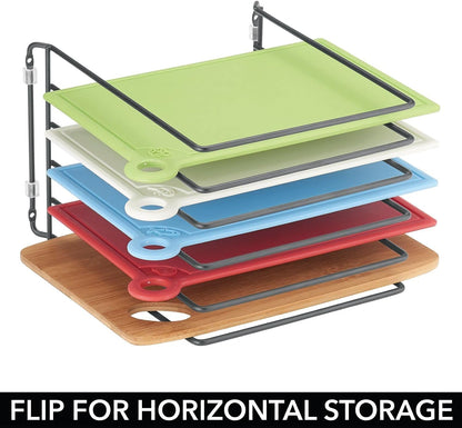 X-Large Steel Storage Tray Organizer Rack for Kitchen Cabinet - Divided Holder with 5 Slots for Skillets, Frying Pan, Pot Lids, Cutting Board, Baking Sheets - Concerto Collection - White