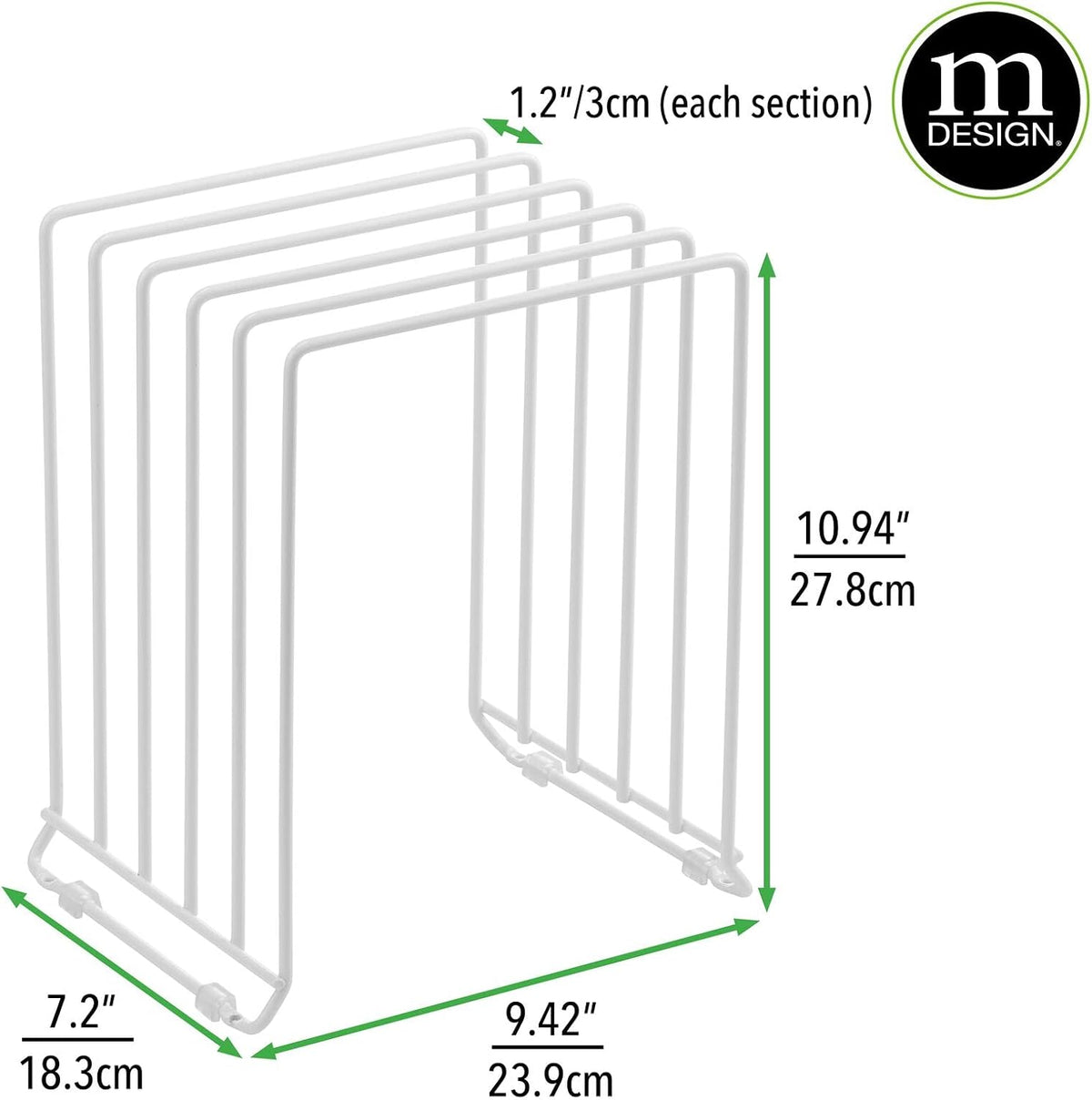 X-Large Steel Storage Tray Organizer Rack for Kitchen Cabinet - Divided Holder with 5 Slots for Skillets, Frying Pan, Pot Lids, Cutting Board, Baking Sheets - Concerto Collection - White