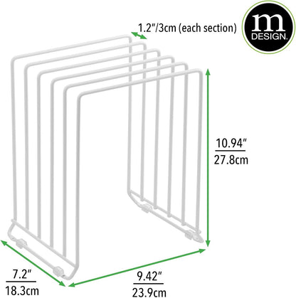 X-Large Steel Storage Tray Organizer Rack for Kitchen Cabinet - Divided Holder with 5 Slots for Skillets, Frying Pan, Pot Lids, Cutting Board, Baking Sheets - Concerto Collection - White