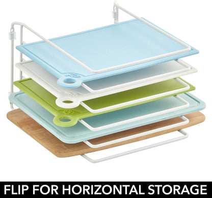 X-Large Steel Storage Tray Organizer Rack for Kitchen Cabinet - Divided Holder with 5 Slots for Skillets, Frying Pan, Pot Lids, Cutting Board, Baking Sheets - Concerto Collection - White