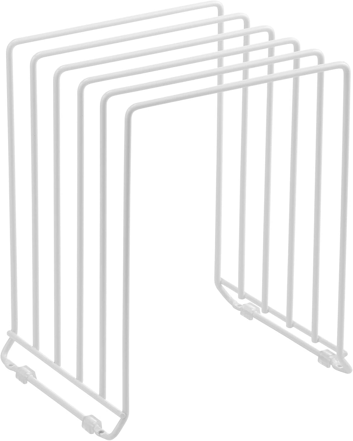 X-Large Steel Storage Tray Organizer Rack for Kitchen Cabinet - Divided Holder with 5 Slots for Skillets, Frying Pan, Pot Lids, Cutting Board, Baking Sheets - Concerto Collection - White