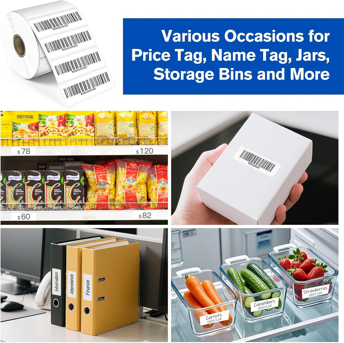 1"x1" Square Removable Thermal Labels No Residue 1380 Pcs