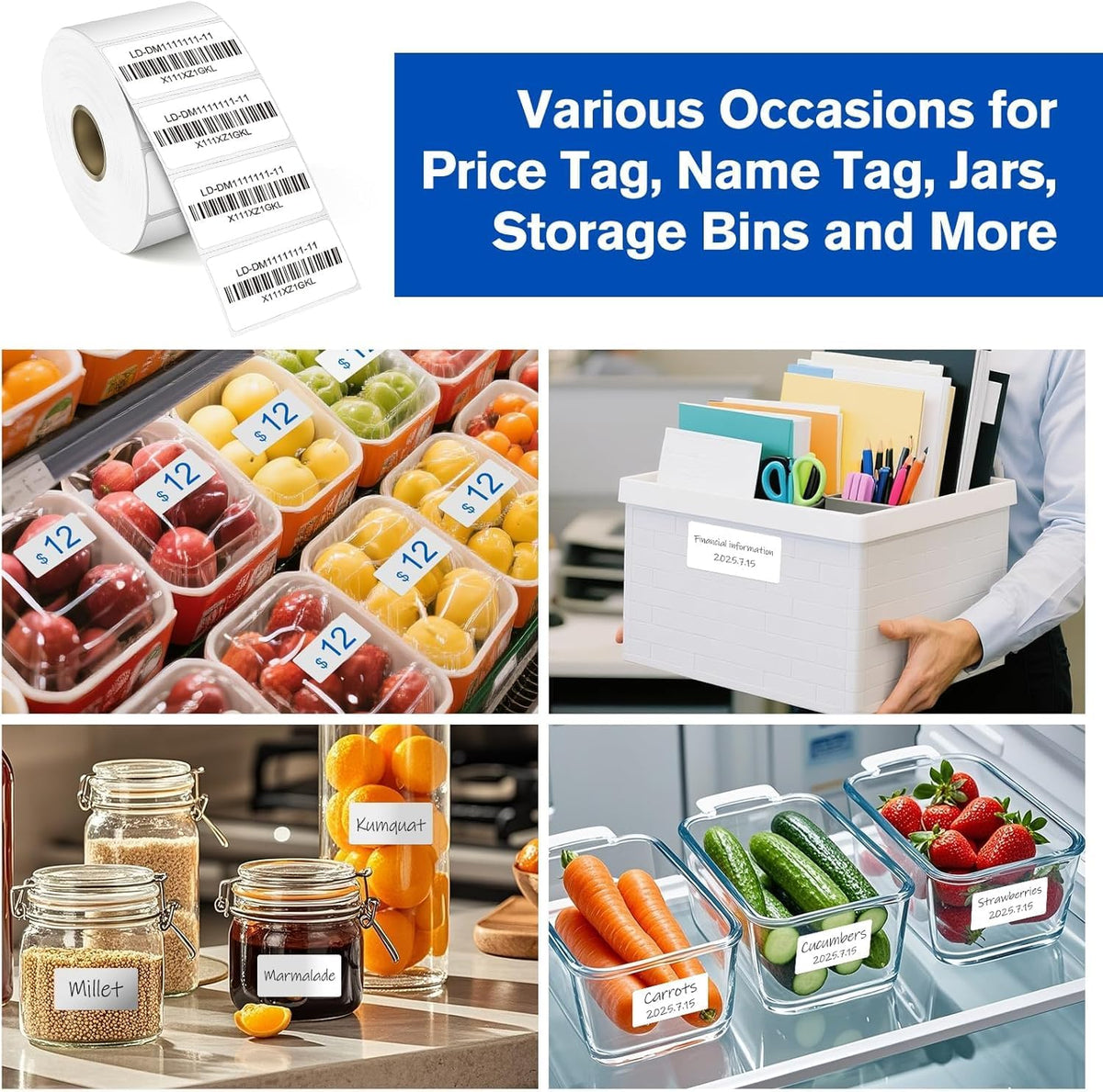 1"x1" Square Removable Thermal Labels No Residue 1380 Pcs