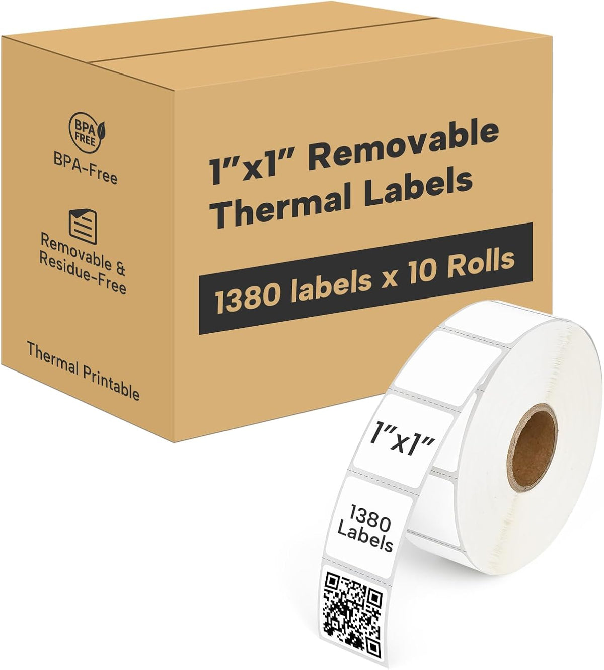 1"x1" Square Removable Thermal Labels No Residue 1380 Pcs