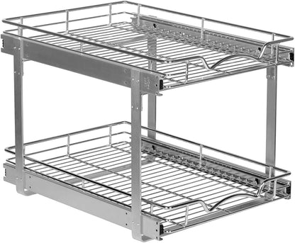 2-Tier Pull-Out Cabinet Organizer for Kitchen, 20" W x 21”D x 16.5" H | Full-Extension Sliding Shelves, Holds 100 lbs, Easy Install for Kitchen, Pantry & Under Sink Cabinets