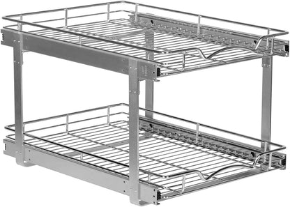 2-Tier Pull-Out Cabinet Organizer for Kitchen, 20" W x 21”D x 16.5" H | Full-Extension Sliding Shelves, Holds 100 lbs, Easy Install for Kitchen, Pantry & Under Sink Cabinets