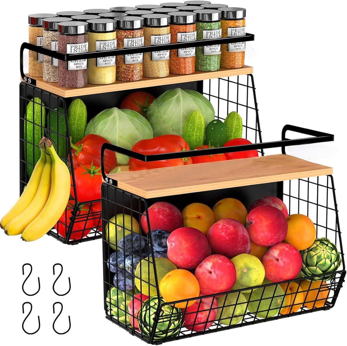 Magnetic Shelf for Fridge with Wood Lid, Fruit Potato & Onion Storage Bins, Magnetic Spice Rack for Refrigerator Pantry Organizer & Storage, Large Container for Refrigerator, Kitchen Counter & Laundry