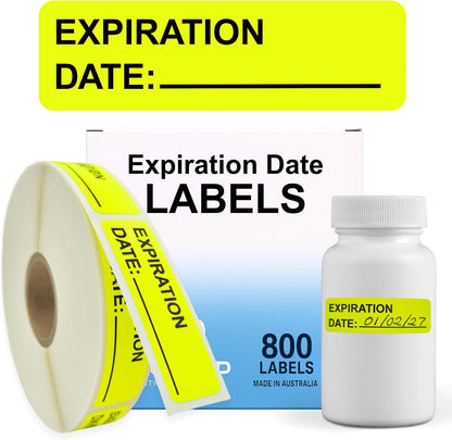 Expiration Date Stickers, 800 Fluoro Yellow Write-On Labels, 0.5" x 1.5" (12mm x 40mm), Food, Medical & Lab Use