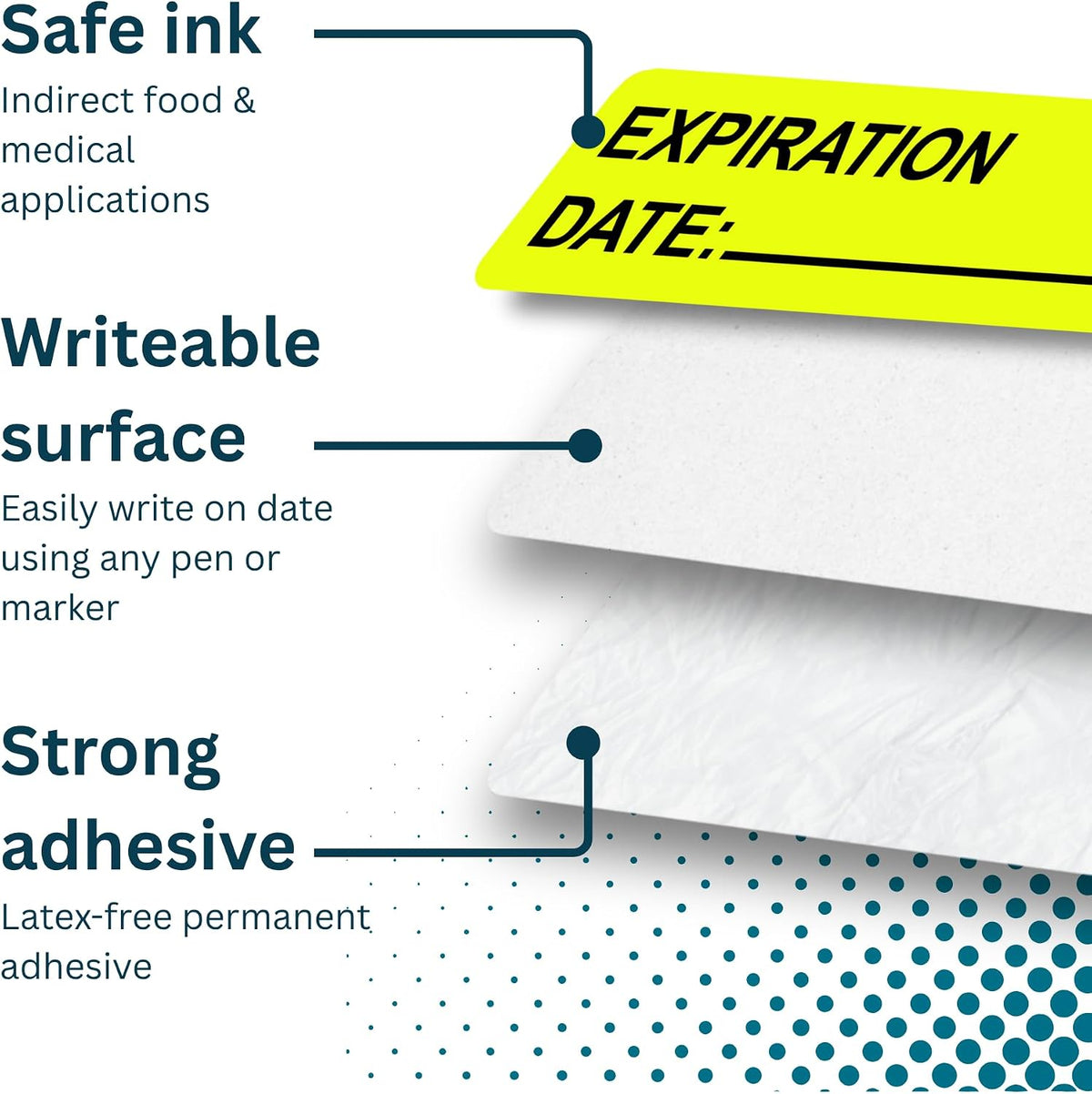 Expiration Date Stickers, 800 Fluoro Yellow Write-On Labels, 0.5" x 1.5" (12mm x 40mm), Food, Medical & Lab Use