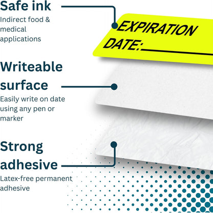 Expiration Date Stickers, 800 Fluoro Yellow Write-On Labels, 0.5" x 1.5" (12mm x 40mm), Food, Medical & Lab Use