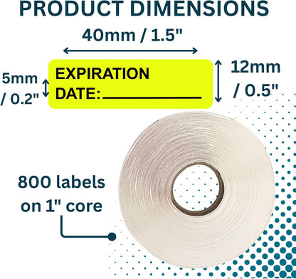 Expiration Date Stickers, 800 Fluoro Yellow Write-On Labels, 0.5" x 1.5" (12mm x 40mm), Food, Medical & Lab Use