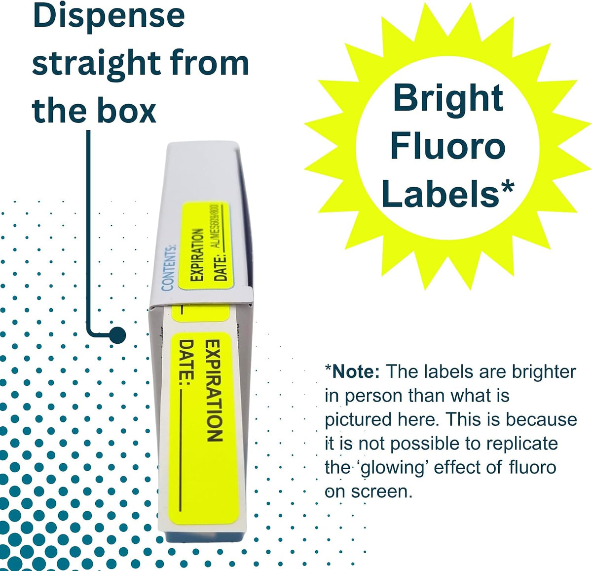 Expiration Date Stickers, 800 Fluoro Yellow Write-On Labels, 0.5" x 1.5" (12mm x 40mm), Food, Medical & Lab Use