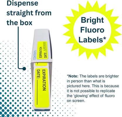 Expiration Date Stickers, 800 Fluoro Yellow Write-On Labels, 0.5" x 1.5" (12mm x 40mm), Food, Medical & Lab Use