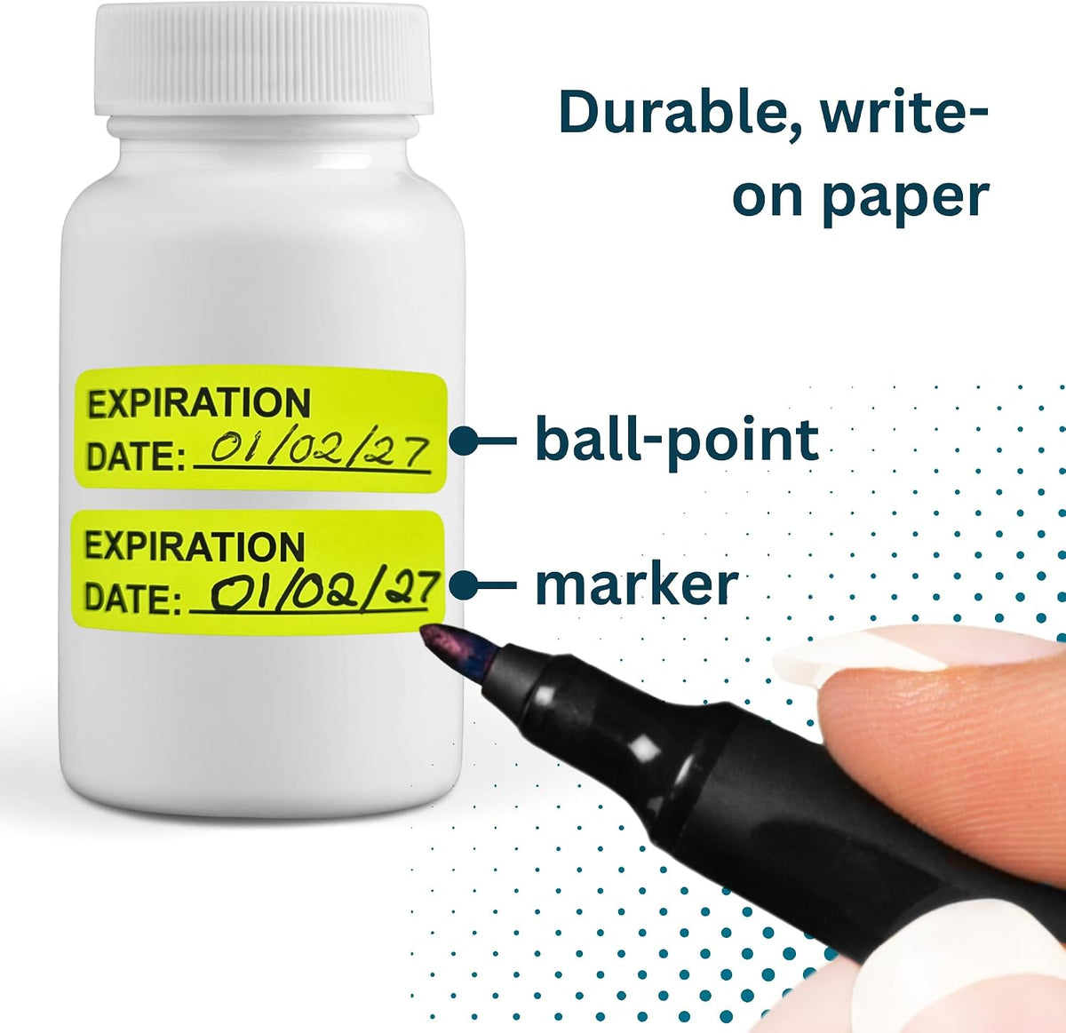 Expiration Date Stickers, 800 Fluoro Yellow Write-On Labels, 0.5" x 1.5" (12mm x 40mm), Food, Medical & Lab Use