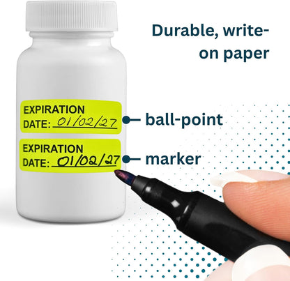 Expiration Date Stickers, 800 Fluoro Yellow Write-On Labels, 0.5" x 1.5" (12mm x 40mm), Food, Medical & Lab Use
