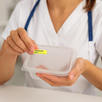 Expiration Date Stickers, 800 Fluoro Yellow Write-On Labels, 0.5" x 1.5" (12mm x 40mm), Food, Medical & Lab Use