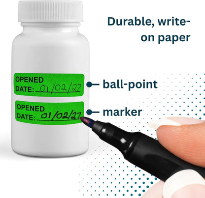 Expiration Date Stickers, 800 Fluoro Yellow Write-On Labels, 0.5" x 1.5" (12mm x 40mm), Food, Medical & Lab Use