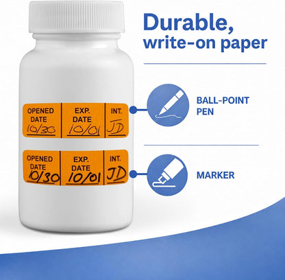Expiration Date Stickers, 800 Fluoro Yellow Write-On Labels, 0.5" x 1.5" (12mm x 40mm), Food, Medical & Lab Use