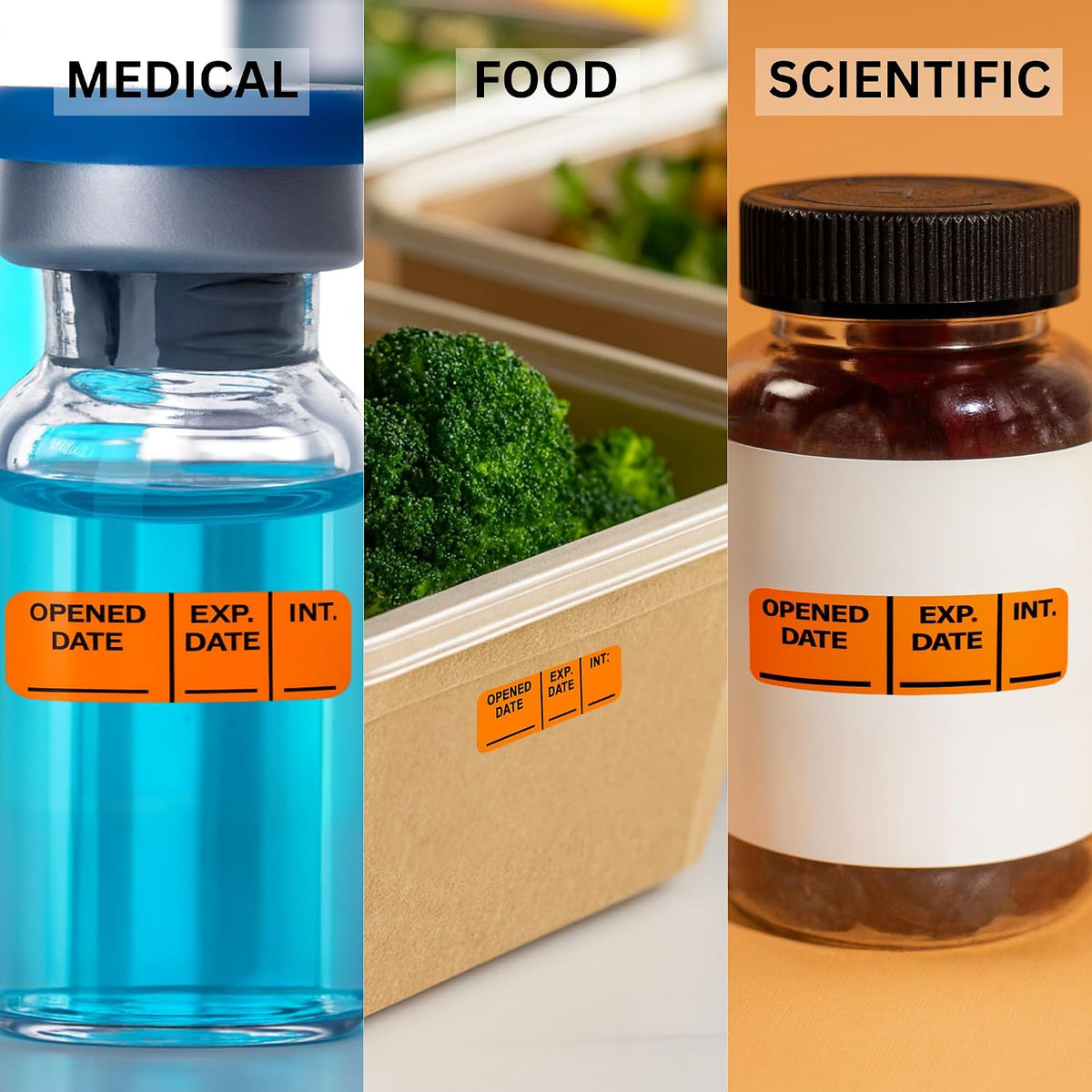 Expiration Date Stickers, 800 Fluoro Yellow Write-On Labels, 0.5" x 1.5" (12mm x 40mm), Food, Medical & Lab Use