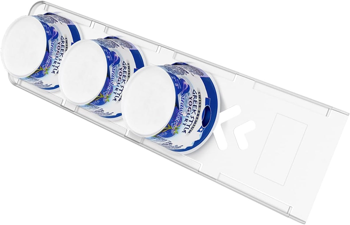 Yogurt Organizer for Fridge, White | Holds 4 Yogurts with a 3.75 in Diameter, Comes with Double-sided Adhesive, Space Saving & Mess Free, Food Grade ABS Material