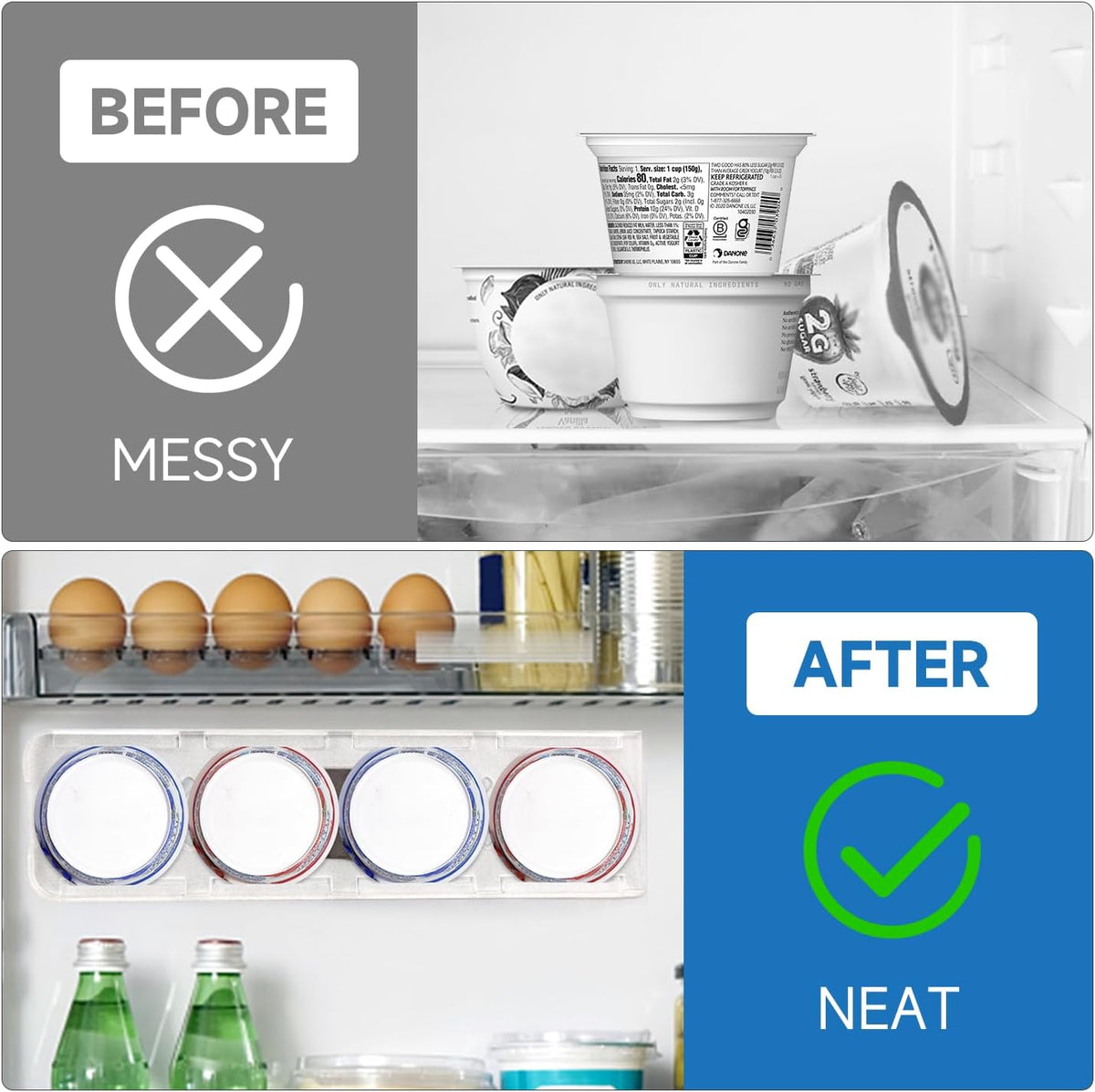 Yogurt Organizer for Fridge, White | Holds 4 Yogurts with a 3.75 in Diameter, Comes with Double-sided Adhesive, Space Saving & Mess Free, Food Grade ABS Material