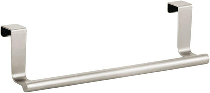 Metal Over Kitchen Cabinet Door Towel Bar Holder for Hand, Dish, and Tea Towel Rack - Over the Door Towel Bar - Hang on Inside or Outside of Doors - Kitchen Organizer - Omni Collection - Satin