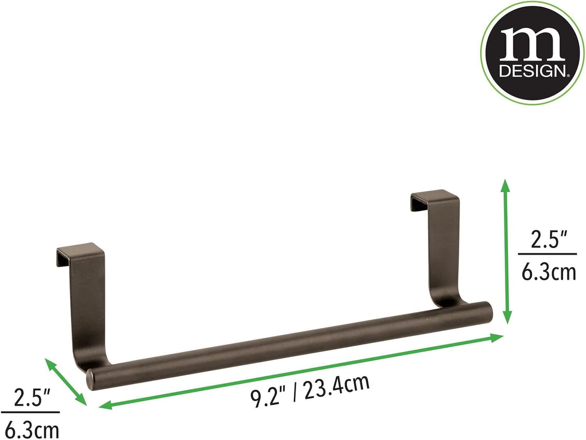 Metal Over Kitchen Cabinet Door Towel Bar Holder for Hand, Dish, and Tea Towel Rack - Over the Door Towel Bar - Hang on Inside or Outside of Doors - Kitchen Organizer - Omni Collection - Satin