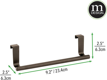 Metal Over Kitchen Cabinet Door Towel Bar Holder for Hand, Dish, and Tea Towel Rack - Over the Door Towel Bar - Hang on Inside or Outside of Doors - Kitchen Organizer - Omni Collection - Satin
