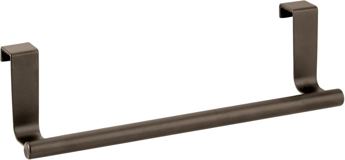 Metal Over Kitchen Cabinet Door Towel Bar Holder for Hand, Dish, and Tea Towel Rack - Over the Door Towel Bar - Hang on Inside or Outside of Doors - Kitchen Organizer - Omni Collection - Satin