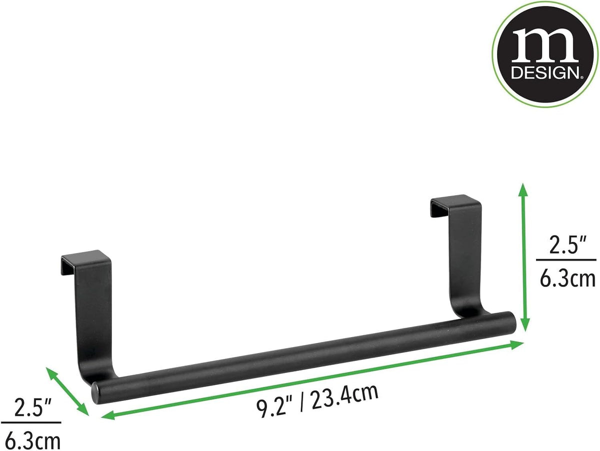 Metal Over Kitchen Cabinet Door Towel Bar Holder for Hand, Dish, and Tea Towel Rack - Over the Door Towel Bar - Hang on Inside or Outside of Doors - Kitchen Organizer - Omni Collection - Satin