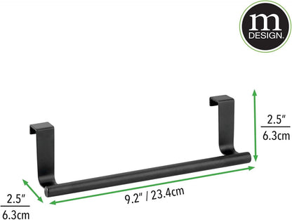 Metal Over Kitchen Cabinet Door Towel Bar Holder for Hand, Dish, and Tea Towel Rack - Over the Door Towel Bar - Hang on Inside or Outside of Doors - Kitchen Organizer - Omni Collection - Satin