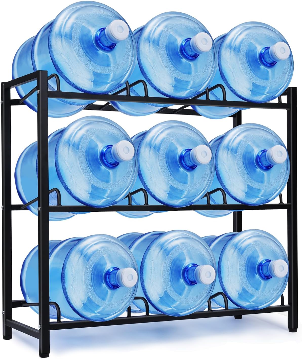 12-Tray Water Jug Rack, Storage 5 Gallon Water Cooler Bottle Holder Stand, 4-Tier Heavy Duty Carbon Steel 5 Gal Water Bottle Organizer for Home, Office, Kitchen, Warehouse, Black