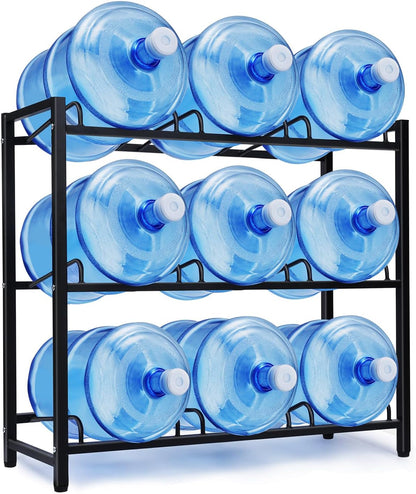 12-Tray Water Jug Rack, Storage 5 Gallon Water Cooler Bottle Holder Stand, 4-Tier Heavy Duty Carbon Steel 5 Gal Water Bottle Organizer for Home, Office, Kitchen, Warehouse, Black