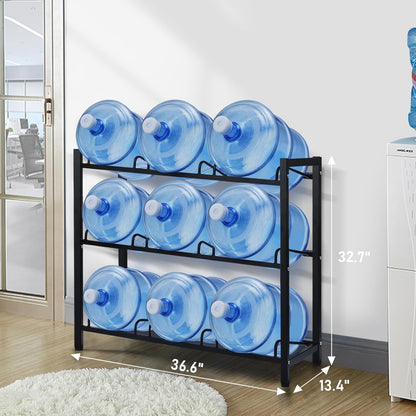 12-Tray Water Jug Rack, Storage 5 Gallon Water Cooler Bottle Holder Stand, 4-Tier Heavy Duty Carbon Steel 5 Gal Water Bottle Organizer for Home, Office, Kitchen, Warehouse, Black