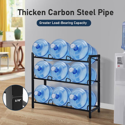 12-Tray Water Jug Rack, Storage 5 Gallon Water Cooler Bottle Holder Stand, 4-Tier Heavy Duty Carbon Steel 5 Gal Water Bottle Organizer for Home, Office, Kitchen, Warehouse, Black