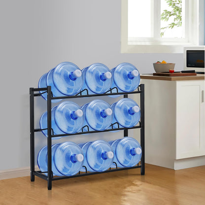 12-Tray Water Jug Rack, Storage 5 Gallon Water Cooler Bottle Holder Stand, 4-Tier Heavy Duty Carbon Steel 5 Gal Water Bottle Organizer for Home, Office, Kitchen, Warehouse, Black