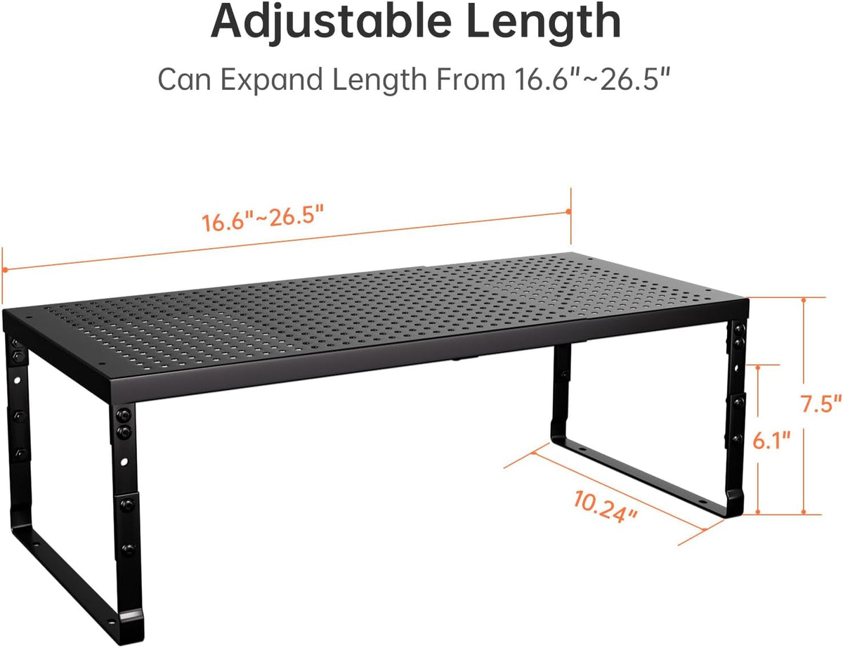 Expandable Adjustable Stackable Kitchen Organizer,Pantry Storage Shelves Racks,for cabinets Shelf, Kitchens, countertops, bathrooms,RV(Black,Medium)