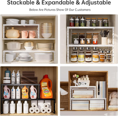 Expandable Adjustable Stackable Kitchen Organizer,Pantry Storage Shelves Racks,for cabinets Shelf, Kitchens, countertops, bathrooms,RV(Black,Medium)