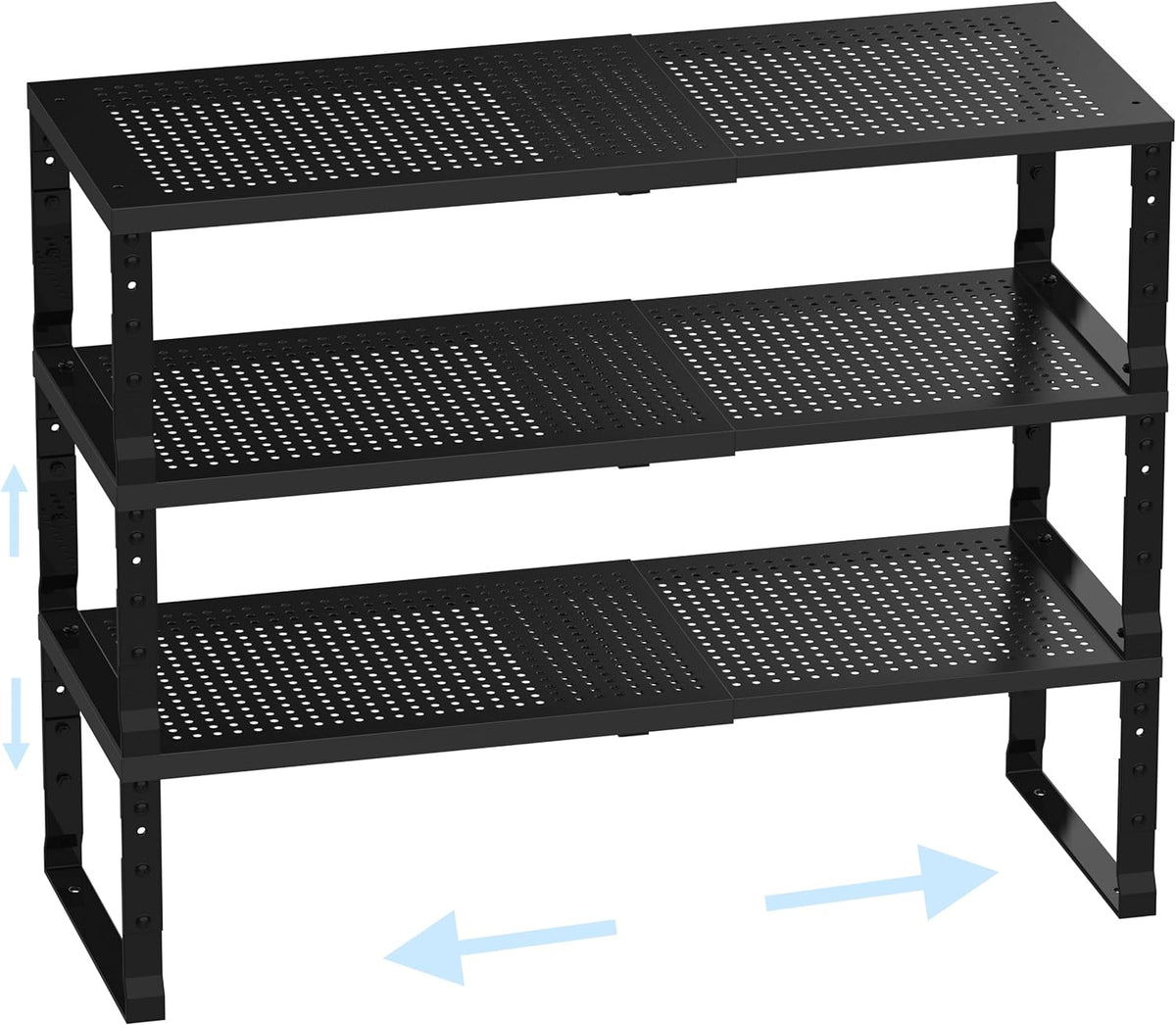 Expandable Adjustable Stackable Kitchen Organizer,Pantry Storage Shelves Racks,for cabinets Shelf, Kitchens, countertops, bathrooms,RV(Black,Medium)