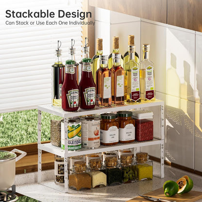 Expandable Adjustable Stackable Kitchen Organizer,Pantry Storage Shelves Racks,for cabinets Shelf, Kitchens, countertops, bathrooms,RV(Black,Medium)